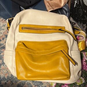 Yellow and Cream Women's Backpack